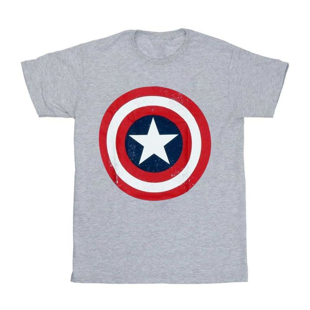 Captain America Boys Distressed Shield T-Shirt / Heather Grey